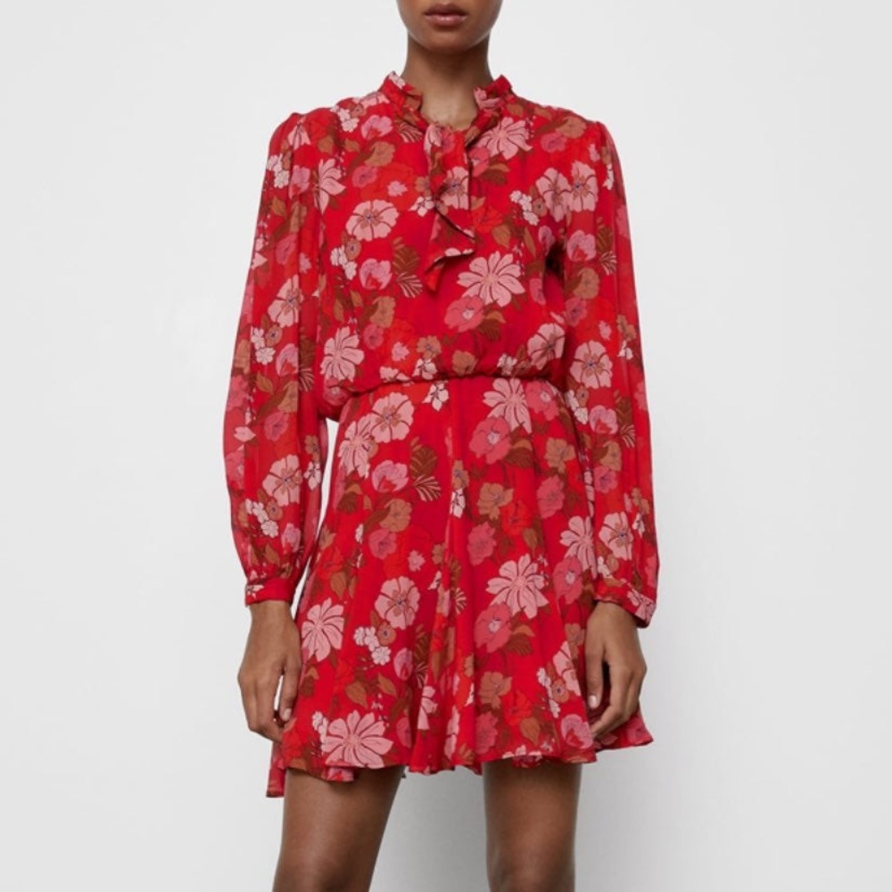 ZARA floral print neck tie dress - Picture 3 of 9